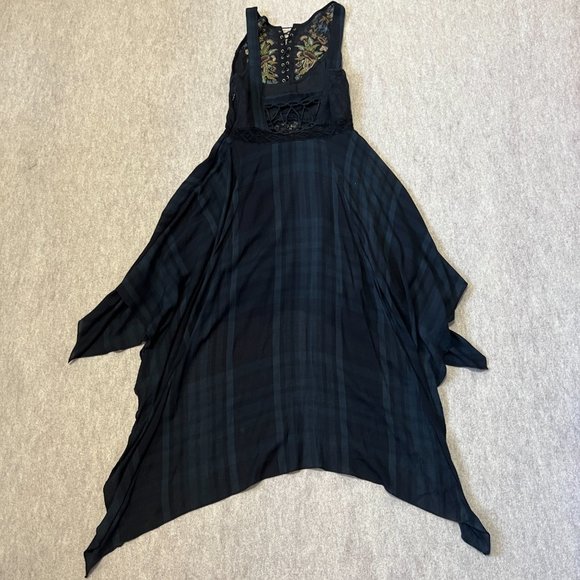 Free People Dress Size 2 Embroidery Insert Lace Up Black High Low Beaded Boho - Picture 2 of 13